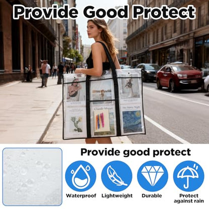 2 Pack Large Poster Storage Bag Bulletin Board Holder Art Portfolio Cases PVC Art Portfolio with Handle and Accessory Pocket for Bulletin Board Organization Artwork and Document 31.5" x 25.2"