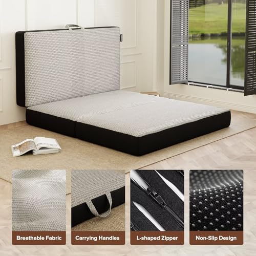 ROXGOX Memory Foam Trifold Mattress, Foldable Mattress Full Size 6 Inch, Portable Floor Bed with Washable Cover, Handle & Non-Slip Bottom, for RV, Travel, Camping, Yoga, 73"x52"x6", Grey - size: Full, style: 6 Inch-Grey