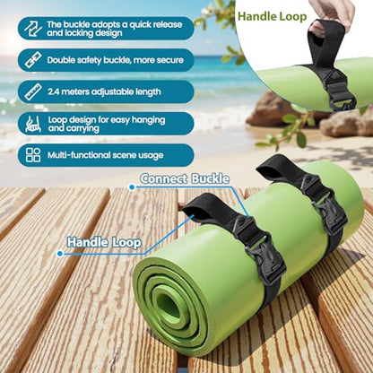 Multifunctional Floating Mat Straps with Quick - Release Buckles, Reusable Securing Straps with Hook - Attach Eyelets & Comfortable Carry Loops for Baby Crawling Mat, Yoga, Camping