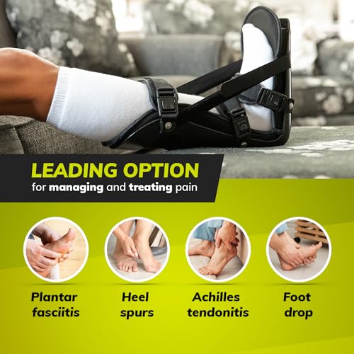 BraceAbility Sleeping Stretch Boot - Plantar Fasciitis Night Foot Splint Adjustable Achilles Tendonitis Brace for Fascia, Tendon and Calf Stretching, Heel and Bone Spur, Arch Pain Treatment (Medium) - size: Medium