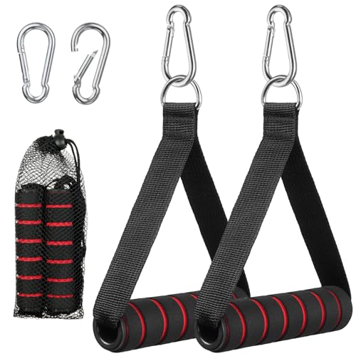 flintronic Exercise Handle, Resistance Bands Handle, Replacement Handle Attachments for Cable Machine Pulleys, Gym Handles with 2 Heavy Duty Carabiner Hooks, for Fitness Workout Gym Pilates Yoga