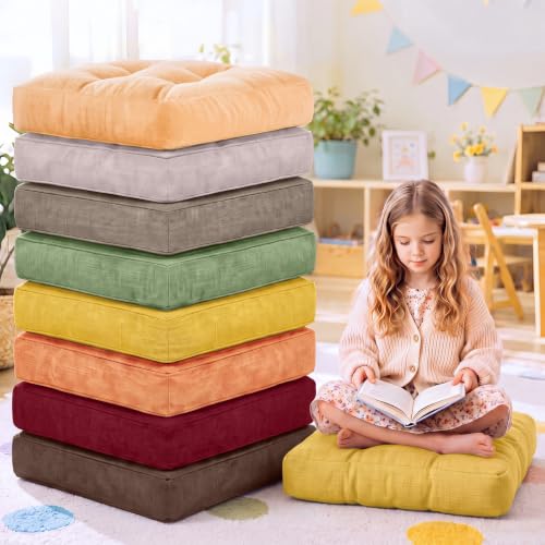 Juexica 8 Pack Floor Cushions for Kid 3.5",Warm Earthy Tones,Square - color: Warm Earthy Tones, style: Square