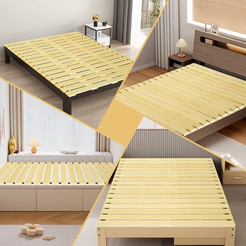 Japanese Tatami Mat Floor Bed, Knotless Solid Wood, Roll-Up Slatted Bed Plate with 2 Storage Straps, Moisture-Proof and Breathable for Floor Sleeping or Futon Mattress, Queen - size: Queen