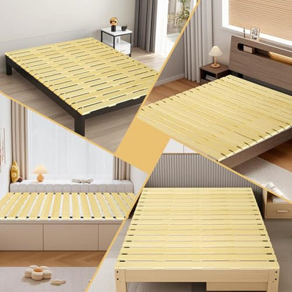 Japanese Tatami Mat Floor Bed, Knotless Solid Wood, Roll-Up Slatted Bed Plate with 2 Storage Straps, Moisture-Proof and Breathable for Floor Sleeping or Futon Mattress, Queen - size: Queen
