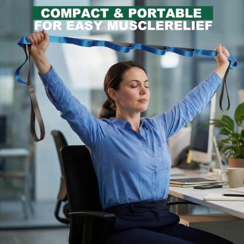 Acozycoo Stretching Strap with Loops for Leg Calf Back Physical Therapy | Non-Elastic Yoga Strap for Stretching,Stretch Band,Leg Lifter,Rehab,Knee,Hip,Pilates,Flexibility Training,Hamstring,Fascia - color: Blue