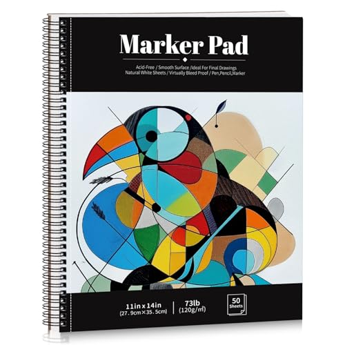 11×14 Marker Paper Pad, 50 Sheets, Bleedproof Spiral Sketchbook | 120gsm Acid-Free Paper, Smooth for Alcohol Markers, Pencils & Acrylics, Tear-Off Pages, Lays Flat for Sketching - color: Classic, size: 11×14 inch (50 Sheets )