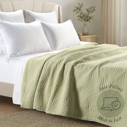 Threadmill Luxury Cotton Blankets for Queen Size Bed | All-Season 100% Cotton Queen Size Blanket | Aster Cozy Lightweight, Soft Breathable Coverlet fits Full Size Bed, 90x92 | Sage Green - color: Aster Sage Green, size: Queen / Full