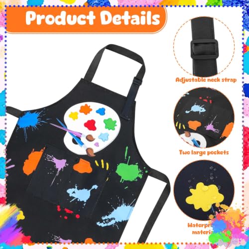 2 Pack Kids Apron, Cute Cooking Aprons, Waterproof Art Apron with Pockets, Toddler Painting Artist Apron Adjustable - color: Graffiti Art Palette, size: 45*62cm