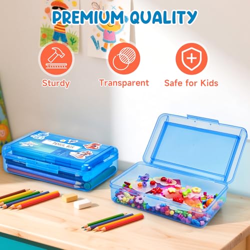 GAMENOTE Plastic Pencil Box with Personalized Sticker,Kid Hard Pencil Case with Snap-tight Lid,Small Art Craft Storage Containers,School Supplies Box for Boys,Girls (Double-Layer Blue) - color: Double-Layer Blue