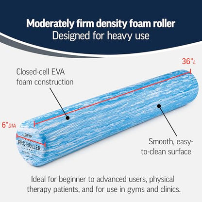 OPTP PRO-ROLLER Standard Density Foam Roller – Round, Blue, 36" x 6" | Durable roller for back massage, deep tissue foam roller exercises, stretching, fitness, yoga and Pilates, blue, 36" x 6" - style: Blue, 36" x 6", Standard Density