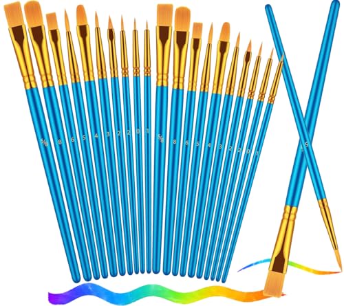 Paint Brushes, Paint Brush Set for Acrylic Painting, 20 Pcs Solid Wood Handel Oil Watercolor Paintbrushes with Nylon Hair Brushes for All Purpose Painting Artist Professional Kits, Blue