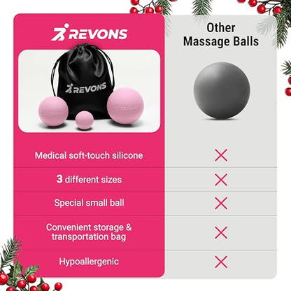 3 in 1 Massage Ball Set - Lacrosse Balls for Myofascial Release, Back Pain Relief, Face Fitness, Trigger Points, Yoga, Physical Therapy, Muscle Recovery and Soft Deep Tissue Massage (Pink) - color: Pink