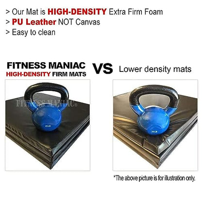Fitness Maniac HIGH-DENSITY Firm Foam Folding Mat Thick Exercise Gymnastics Panel Gym Mats Non Slip with Carrying Handles Yoga Aerobics Workout Training - color: Tri-Fold (Black)