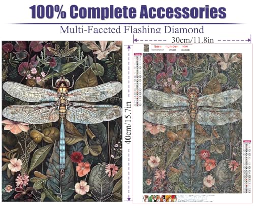 Baiwanerxiang Diamond Art Kits for Adults, Dragonfly Diamond Art Kits for Adults Beginners, DIY Diamond Art Painting on Canvas for Home Wall Art Decor, 12x16 Inches - color: Dragonfly