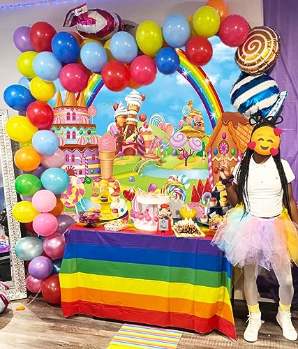Candyland Theme Party Photography Backdrop for Kid Adult 6x4FT | Cartoon Rainbow Lollipop Sweet Donut Ice cream Background Ice cream Birthday Party Decoration Banner Baby Shower Photo Props - size: 6x4ft(70x40inch)