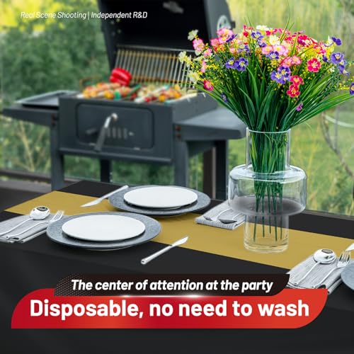 Plastic Table Cover Roll, 110 Ft X 54 In Table Cloth Disposable with Cutter | Black Gold Tablecloth Premium PEVA Plastic Table Cloth Disposable Roll with Cutter for Graduation Parties, Banquets, Dinners - color: Black and Gold, size: 1320" x 54" (Rectangu