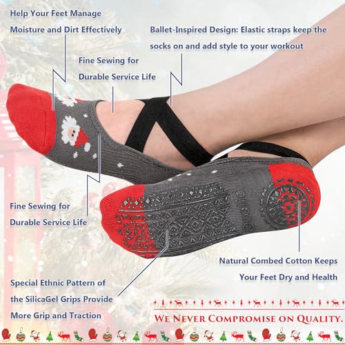Ozaiic Pilates Socks for Women Non Slip Grip Yoga Barefoot Indoor Workout - color: Green/Red-2 Pairs