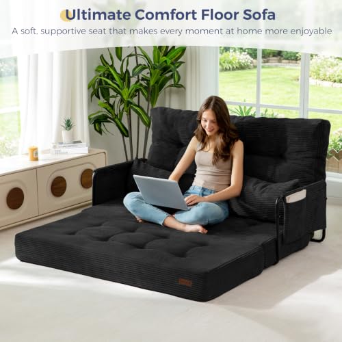 MAXYOYO Adjustable Folding Sofa Bed Couch with 2 Pillows, Black - color: Black