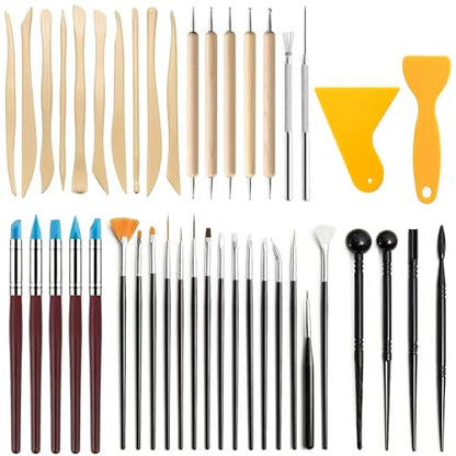 43PCS Polymer Clay Tools Kit, Clay Sculpting Art Tool Set with Wooden Carving Tools, Ball Stylus, Silicone Scrapers, Art Brushes & Detail Needles for Pottery, Modeling, DIY Crafts for Beginners-Black - color: 43Pcs-Black