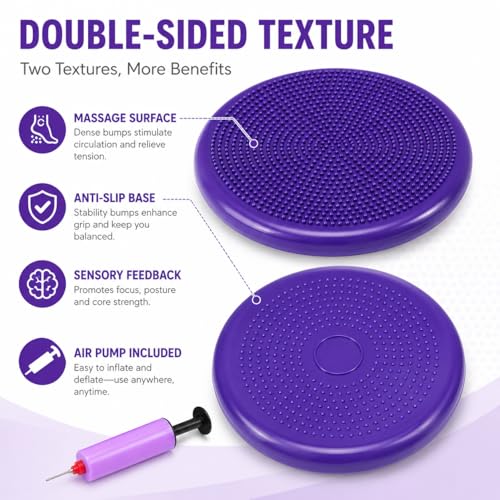 Hanstuten Wobble Seat Cushion Balance Disc - Rubber Wiggle Seat for Active Sitting, Office Desk Chair, and Core Strength Training - color: purple