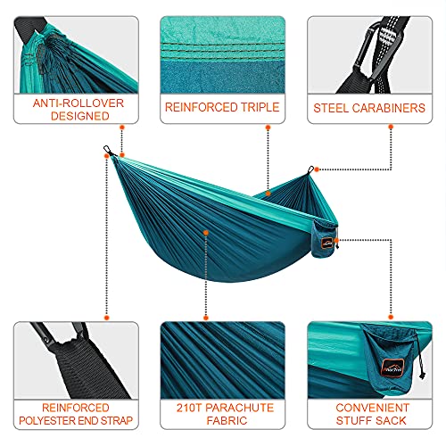 AnorTrek Camping Hammock, Super Lightweight Portable Parachute Hammock with Two Tree Straps Single or Double Nylon Travel Tree Hammocks for Camping Backpacking Hiking - color: Blue&dark Blue, size: Single 110''L x 55''W
