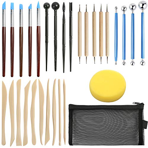 LotFancy 30PCS Clay Tools Kit for Beginners, Polymer & Air Dry Clay Sculpting Tools with Carrying Pouch, Pottery Ceramic Modeling Carving Tools Set for Adults Kids Art Crafts