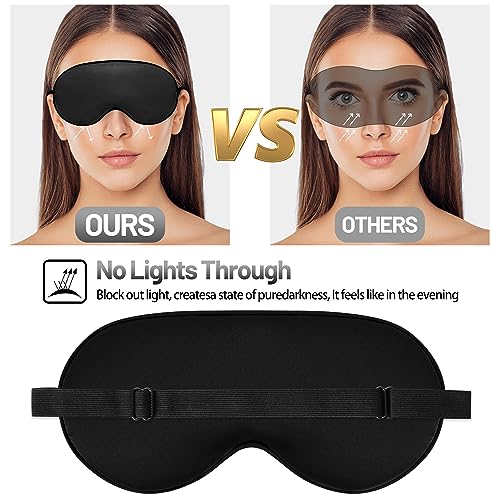 Silk Sleep Mask, Blackout Sleeping Eye Mask with Adjustable Strap 3 Pack | Soft Blindfold for Men & Women Side Sleeper, Pressure-Free Eye Cover, Eyeshade for Travel Nap Gift (Black,Blue,Green) - color: Black+blue+green