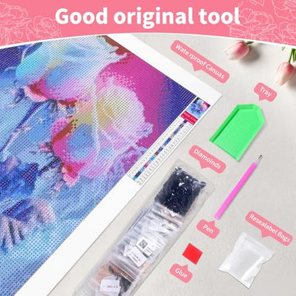 12"x16" Large Diamond Art Kit for Adults: Elegant Rose Flower Round Drill Painting - 5D Full Drill Diamond Art Flowers Beginner DIY Craft with Extra 30% Diamonds (Red and Blue Roses) - color: Dreamy Blue Rose