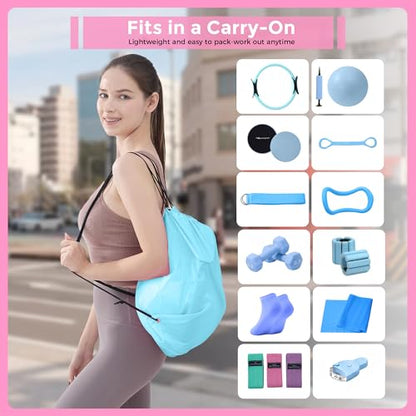 Home Pilates Kit Pilates Equipment Set for Women, Pilates Essentials Kit - color: Sky Blue - 13 Pieces Kit