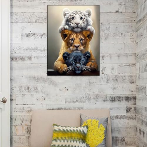 Diamond Art Kits for Adults,Three Tigers Diamond Painting Kit 11.8x15.8inch | 5D DIY Full Round Drill Paint by Diamond,Diamond Dot Gem Art Crafts,for Home Art Wall Beginners - color: KM48-1