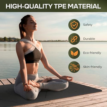 U&M Yoga Mat Non Slip, 0.24" Thick 72"x24" TPE Yoga Mats for Women Men, Anti-Tear Exercise & Fitness Mat with Carrying Strap, Workout Mats for Yoga, Pilates and Floor Exercise