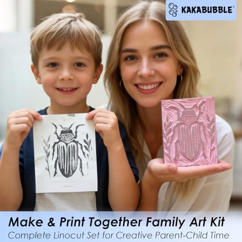 KAKABUBBLE Linocut Kit for Printmaking, Stamp Making Kit with Linoleum Blocks, Carving Tools, Brayer, Ink & Transfer Paper – Block Printing Kit for Beginners, Artists & DIY Crafts