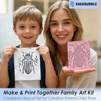 KAKABUBBLE Linocut Kit for Printmaking, Stamp Making Kit with Linoleum Blocks, Carving Tools, Brayer, Ink & Transfer Paper – Block Printing Kit for Beginners, Artists & DIY Crafts