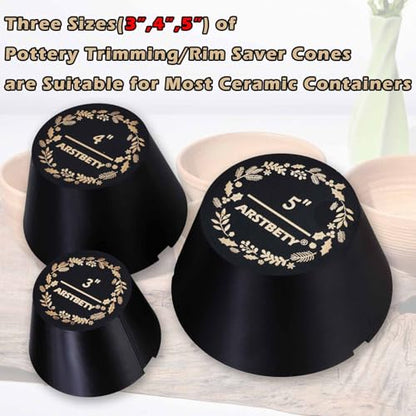 Pottery Centering Trimming Tool Set with Potter Bat System and 3 Pack Pottery Rim Cone, Ceramic Fixing Rim Shaper Tool
