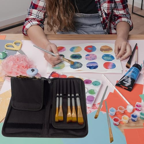 MyArtscape 15 Taklon Paint Brushes with Travel Holder - Short Handle | 15 Taklon paint brushes for acrylic watercolour oil gouache and face painting with travel holder and short handles