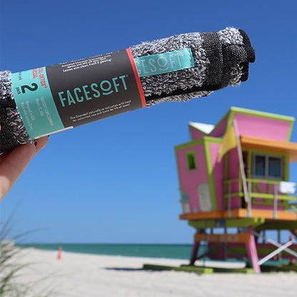 FACESOFT Mini and Nano Detox Sweat Charcoal Towel Multipack - Infused with Activated Charcoal - Pulls Oils and Toxins from Skin - Absorbent Cotton Exercise Towel - No Synthetic Microfibers - 2 Pc