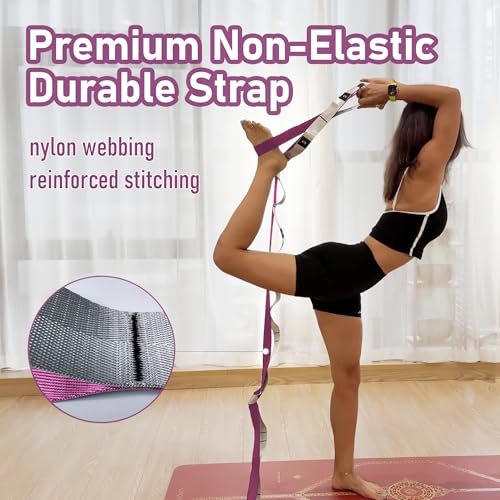 Stretch Bands for Exercise, Non Elastic Yoga Stretching Strap with Loops, 3.8cm x 2.45m, Stretching Bands for Physical Therapy, Yoga, Pilates, Dance, Gymnastics Exercise - color: Pink