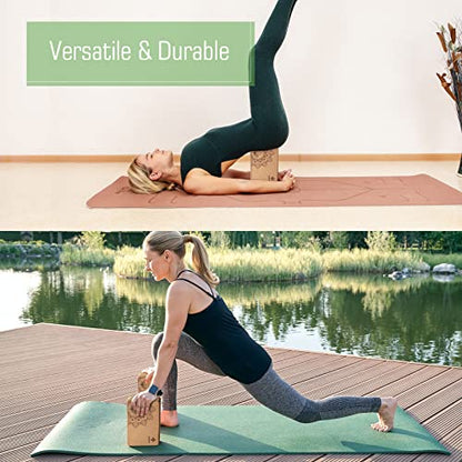 Overmont Yoga block set + cork Yoga block with strap combo