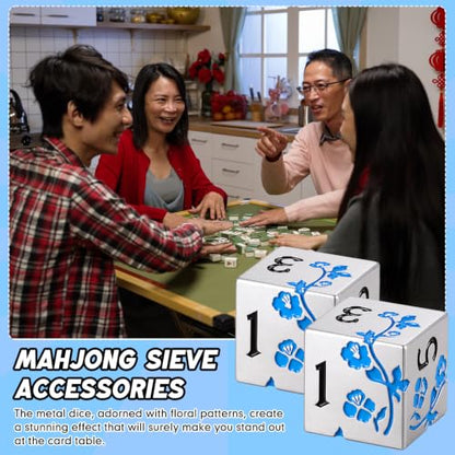 2 Pcs Mahjong Dice Metal, Modern, Silver Blue | D6 Mah Jong Dice,Standard Size Mahjong Dice, Durable Material, Replacement for Lost Dice, Board Game Mahjong Supplies - color: Silver Blue, size: Modern
