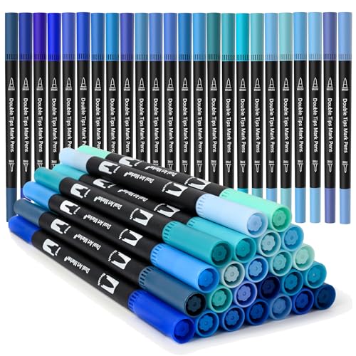 Blue Dual Tip Brush Pen,Colored Fine & Brush Calligraphy Pens, Dual Tip Blue Markers for Adult Coloring Felt Tip Books Drawing Planner Calendar Art Sketch Outlining Sketching Calligraphy - color: Blue