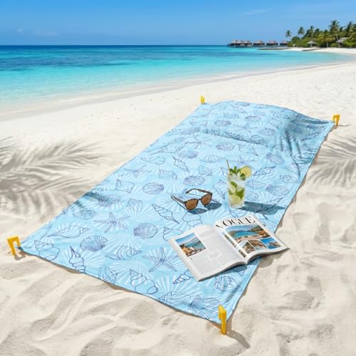 YunTu Marine Life Beach Towel Blanket with Pillow, 4 Wind Anchors and Pocket, Sand Free Towel Adult Oversized 35.4'' × 78.7'', Windproof Beach Mat for Travel, Camping, Hiking (Marine) - color: Marine Life