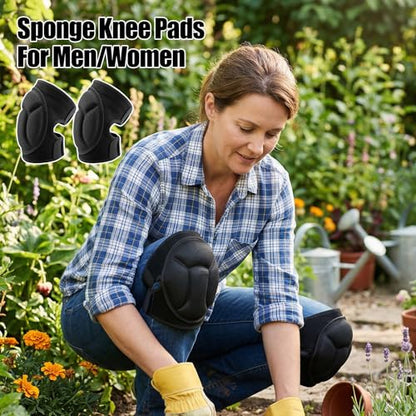 2Pcs Knee Pads for Cleaning, Thick Foam Work Knee Pads, Men Women Anti Slip Collision Avoidance Knees Pad for Gardening, Construction Work, Cleaning, Flooring (Black)