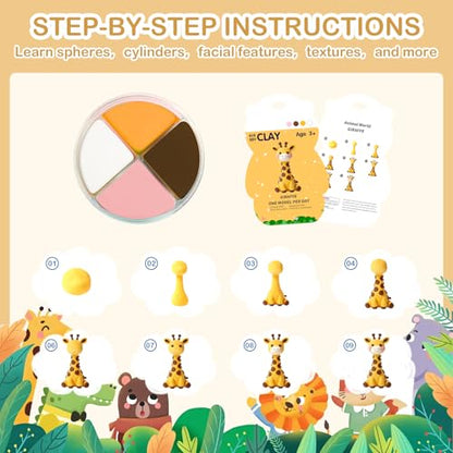 Air Dry Clay Kit - 12 Animal Modeling Clay for Kids, Complete DIY Clay Craft Set with Sculpting Tools & Step-by-Step Tutorials, Ultra Soft & Non-Sticky Clay, Children's Day Gift Ideas - color: Clay Animals kit