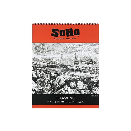 SoHo Urban Artist Softcover Drawing Pad - 14"x17" - 92 lbs/150gsm, Mixed Media, 24 Dual-Sided Sheets, Acid-Free, Wire-Bound, Micro-Perforated, Repeated Erasing & Reworking - size: 14"x17"