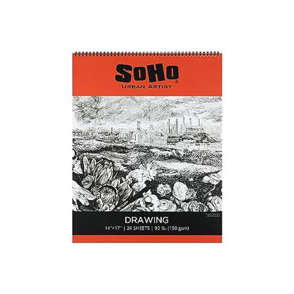 SoHo Urban Artist Softcover Drawing Pad - 14"x17" - 92 lbs/150gsm, Mixed Media, 24 Dual-Sided Sheets, Acid-Free, Wire-Bound, Micro-Perforated, Repeated Erasing & Reworking - size: 14"x17"