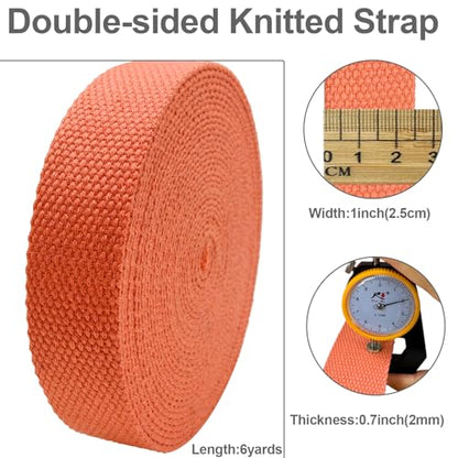 Heavy‑Duty Cotton Webbing Strap 1''x6yds Peach for Bags | 2mm thick webbing for dog collars, backpack, bag handles, apron straps, slings, sewing repairs & DIY craft projects. - color: Peach