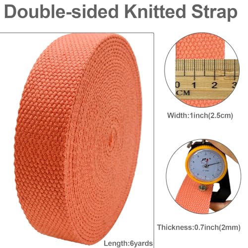 Heavy‑Duty Cotton Webbing Strap 1''x6yds Peach for Bags | 2mm thick webbing for dog collars, backpack, bag handles, apron straps, slings, sewing repairs & DIY craft projects. - color: Peach