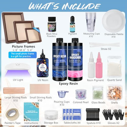 KISREL Ocean Resin Art Kit, Clear Epoxy Resin Kit with Frames, Beginner DIY Ocean Painting Full Set of Tools + Tutorials, Great Gift for Craft Lovers, Adult Stress Relief Creative Crafts