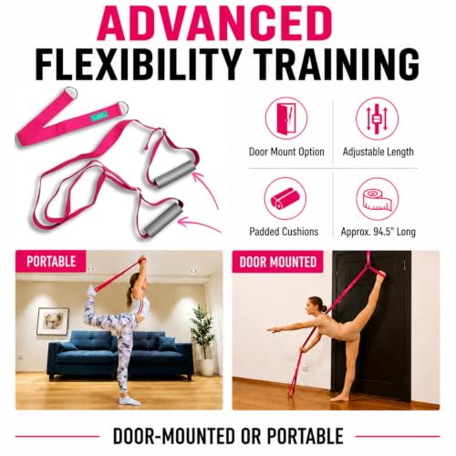 Cheer Flyer Stunt Trainer Balance Board & Leg Stretching Strap 2 Pc Set - color: Pink