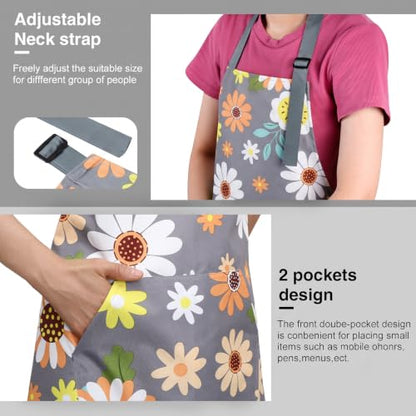 BOUMUSOE 3 Pack Floral Aprons with Pocket, Blooming Womens Aprons | Waterproof Adjustable Cooking Aprons for Kitchen Gardening and Salon - color: Orange, Green, Pink